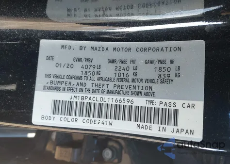 2020 Mazda Mazda3 Select Package из США, поврежденный, VIN JM1BPACL0L1166596
